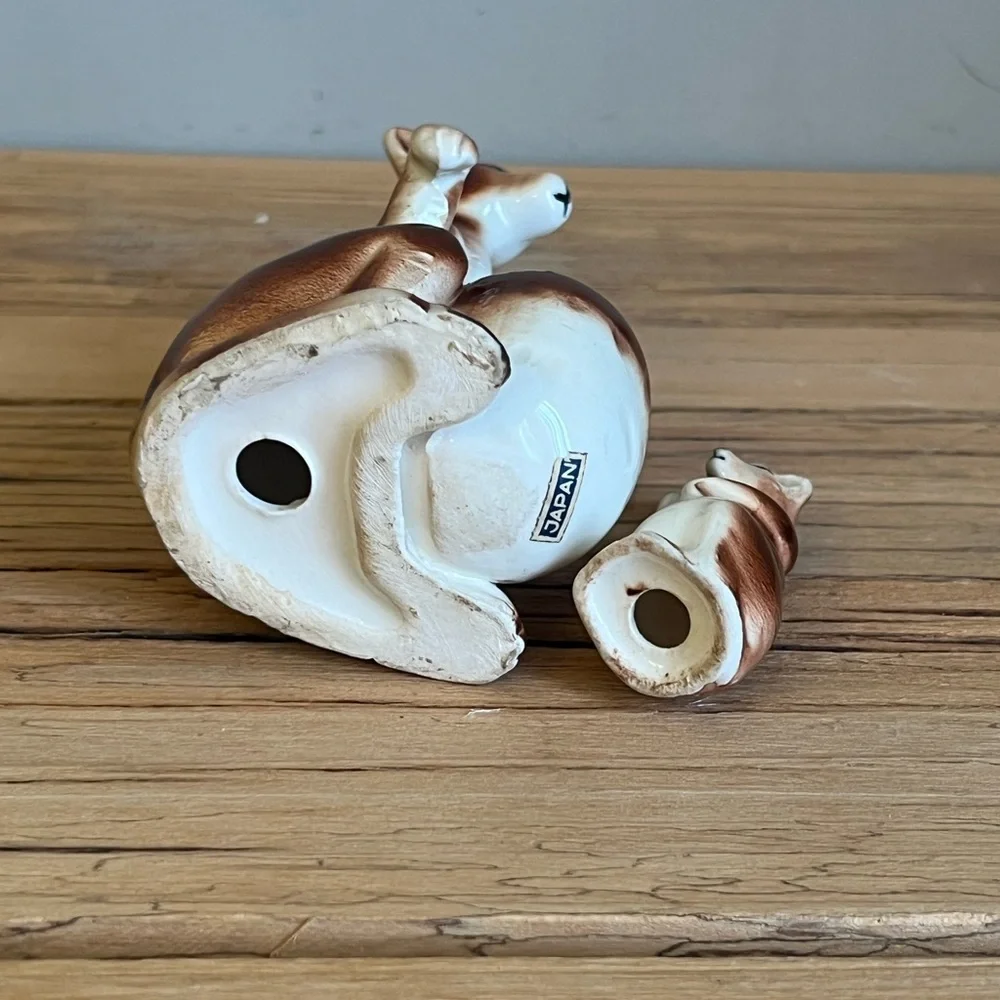 Vintage ceramic kangaroo and joey salt and pepper shaker set